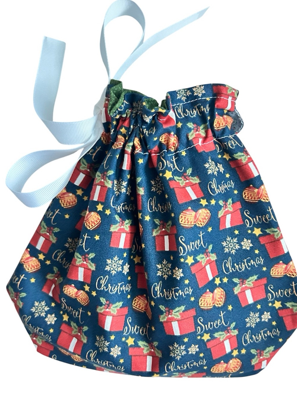 Hand Crafted Christmas Presents Ribbon Drawstring Eco Friendly Reusable Gift Bag